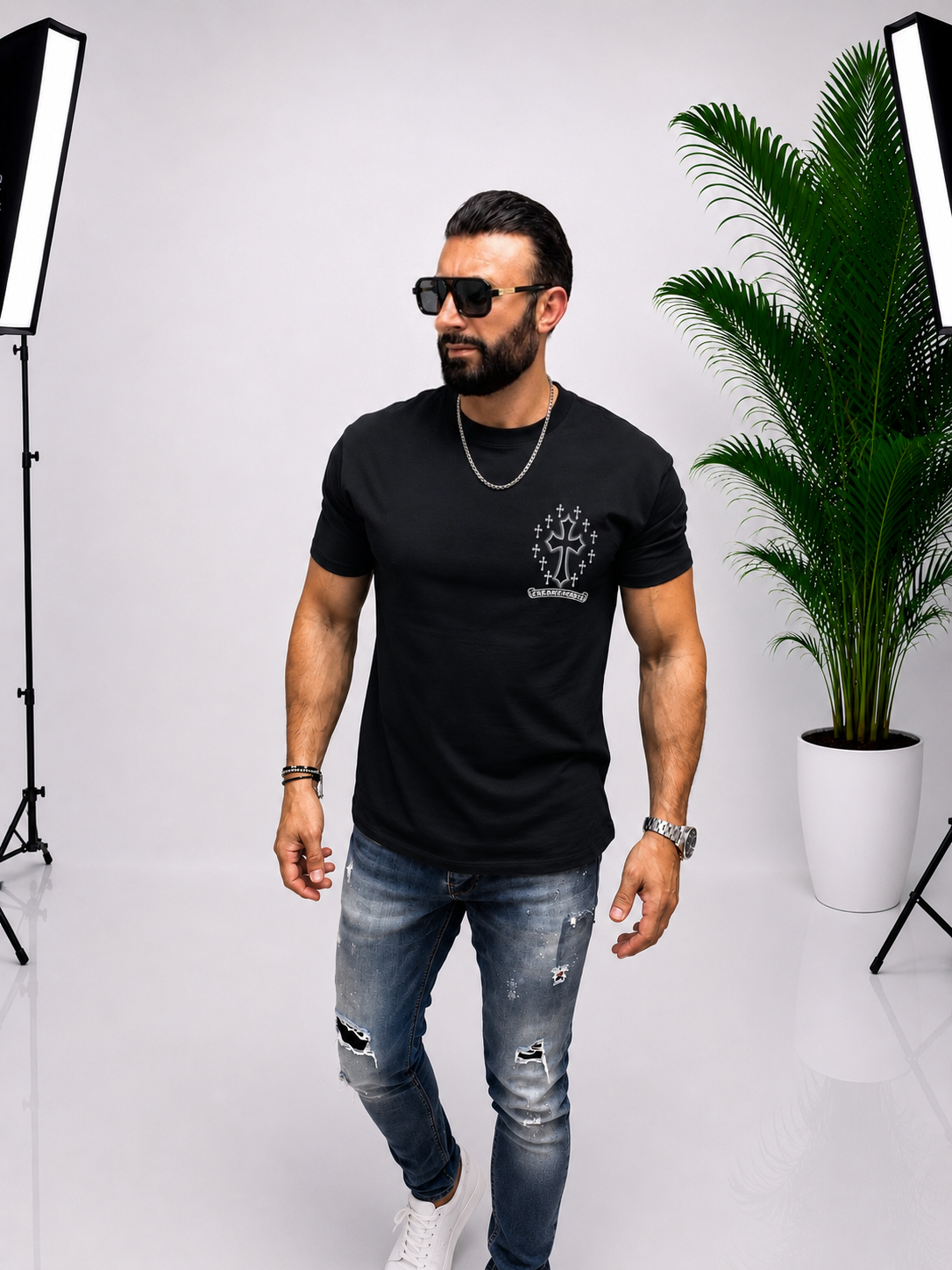 ricou Premium cu Design Cruce – Negru
