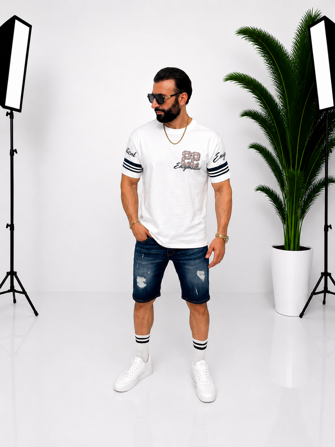 Tricou bărbătesc oversize bleumarin cu imprimeu „Enigmatical 22” – Stil casual urban
