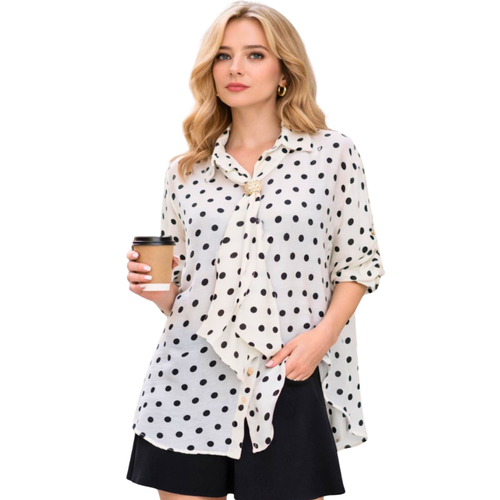 Bluză Elegantă Albă cu Buline