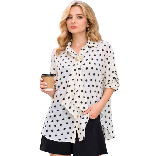 Bluză Elegantă Albă cu Buline