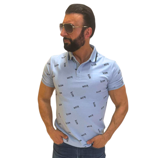 Tricou Polo Bărbați Bleu cu Print Modern