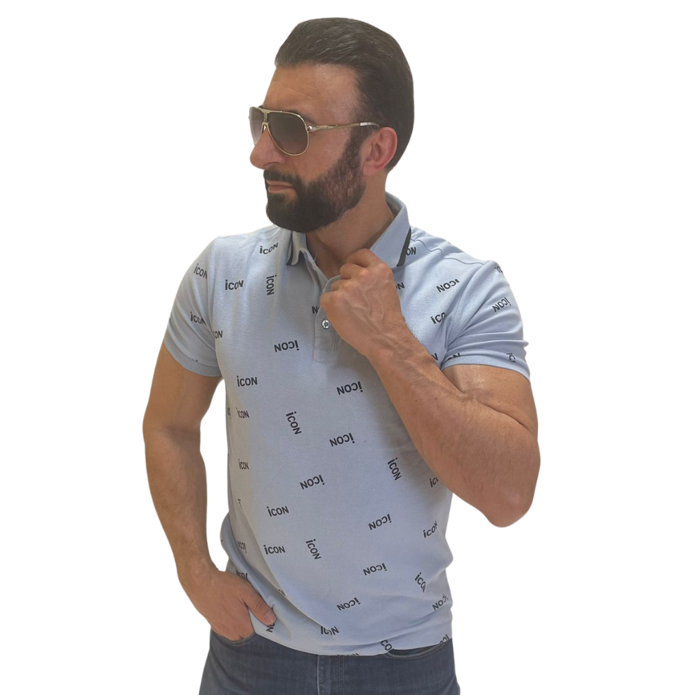 Tricou Polo Bărbați Bleu cu Print Modern