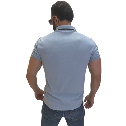 Tricou Polo Bărbați Bleu cu Print Modern