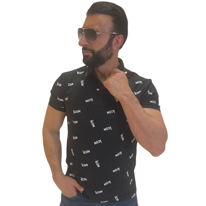 Tricou Polo Negru cu Imprimeu Modern