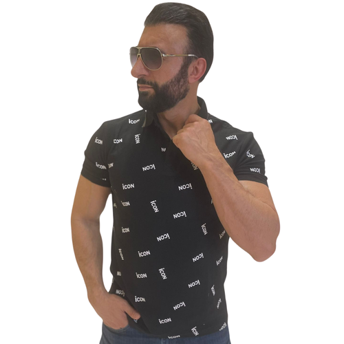 Tricou Polo Negru cu Imprimeu Modern