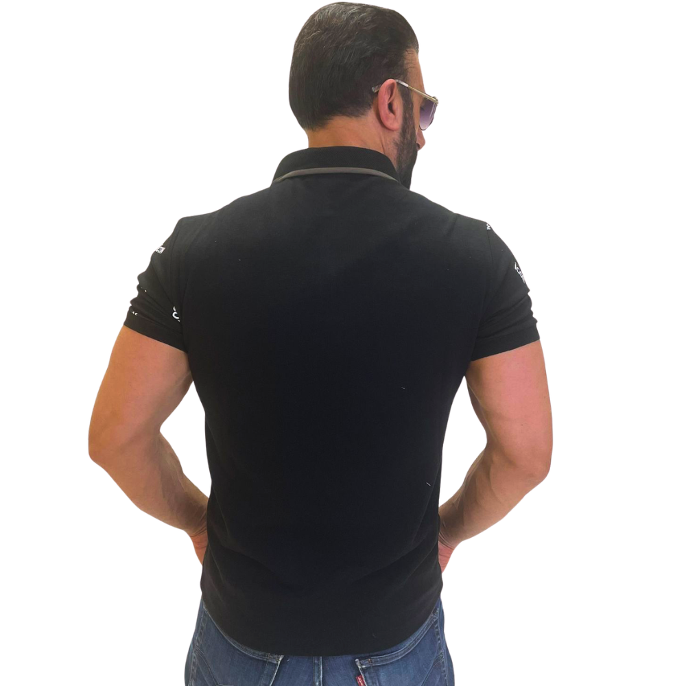 Tricou Polo Negru cu Imprimeu Modern