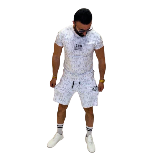 Compleu Bărbați Alb Modern – Tricou + Pantaloni Scurți
