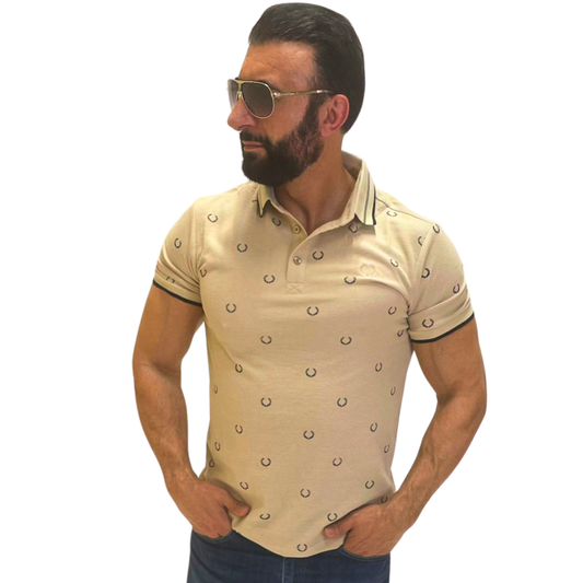 Tricou Polo Bărbați Bej Elegant cu Model Discret