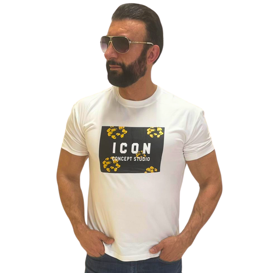 Tricou Bărbați Alb cu Imprimeu Modern ICON