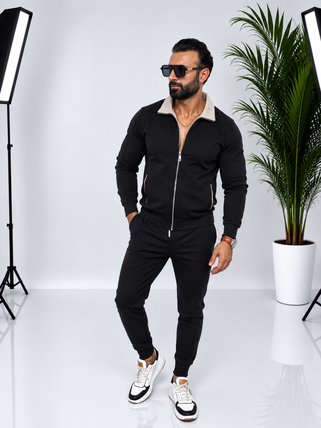 SET BĂRBĂTESC NEGRU DE TRAINING DIN 95% BUMBAC – ELEGANȚĂ ȘI CONFORT