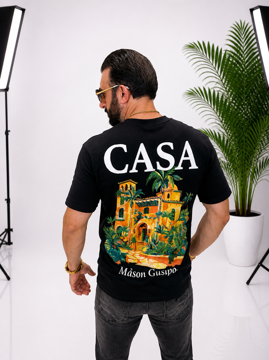 Tricou unisex oversize elegant, cu imprimeu pe față și spate, din 95% bumbac și 5% lycra