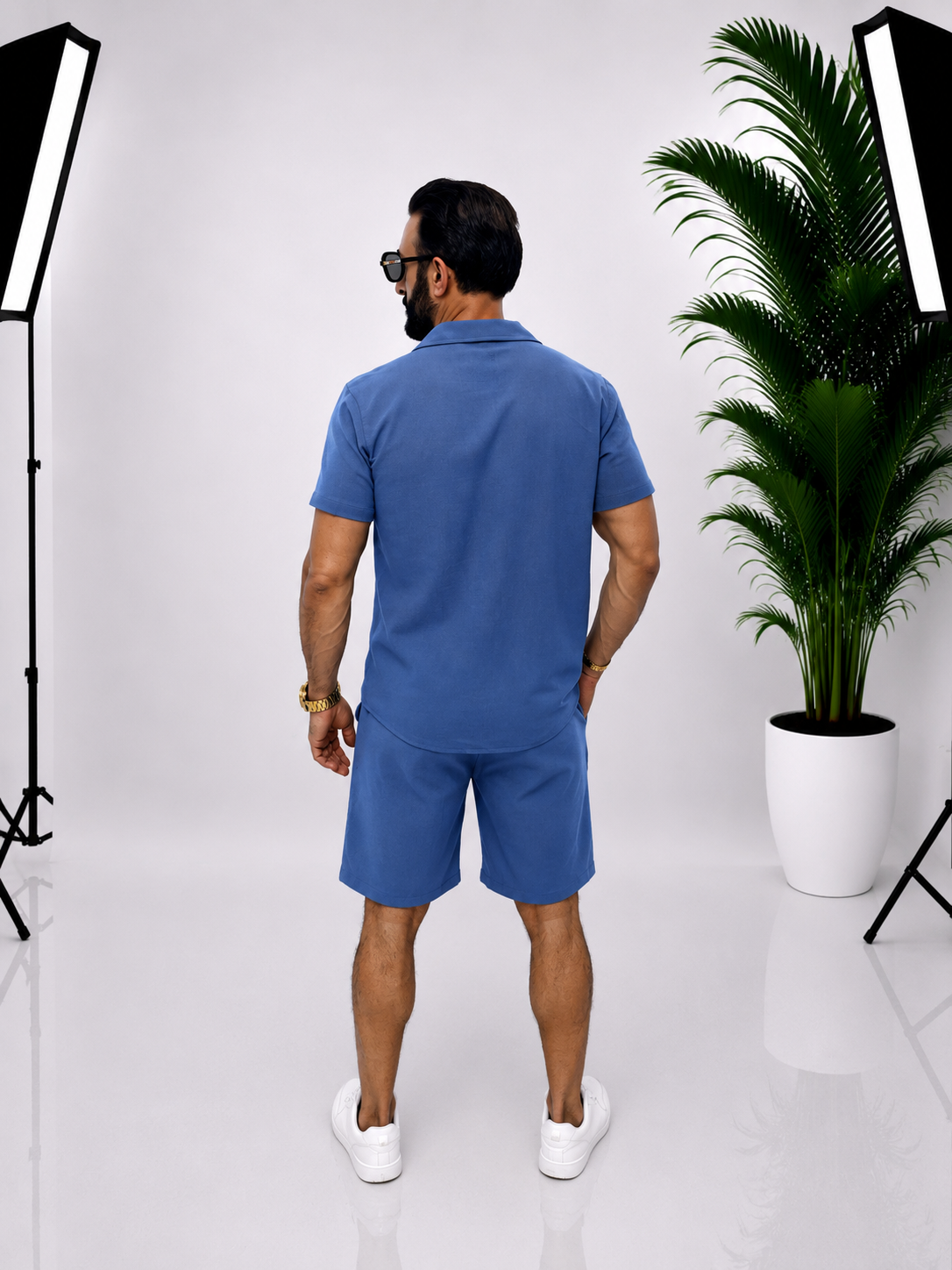 💙 Set bărbătesc din bumbac – Cămașă cu mânecă scurtă & Pantaloni