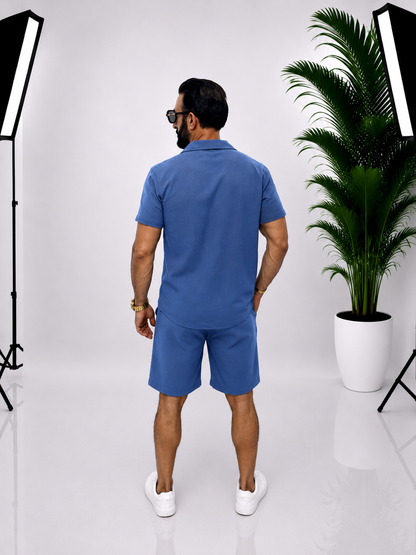 💙 Set bărbătesc din bumbac – Cămașă cu mânecă scurtă & Pantaloni