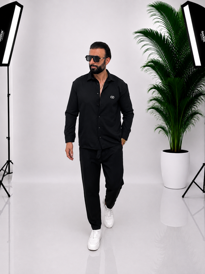 SET NEGRU DIN IN ELEGANT PENTRU BĂRBAȚI – IDEAL PENTRU EVENIMENTE | 90% IN, 10% BUMBAC