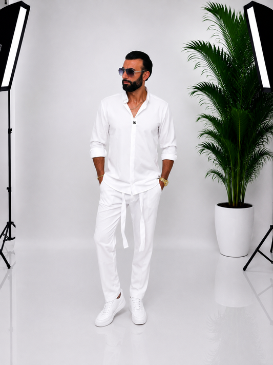 🤍 SET ALB ELEGANT PENTRU BĂRBAȚI SI EVENIMENTE – 100% BUMBAC