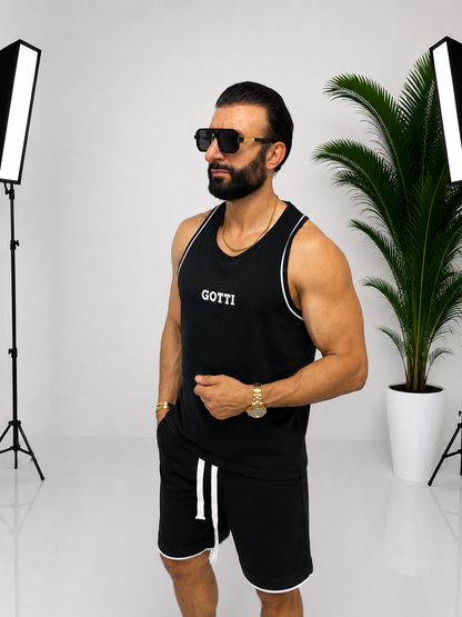 Set sport bărbătesc GOTTI negru – Maiou și pantaloni scurți cu design modern