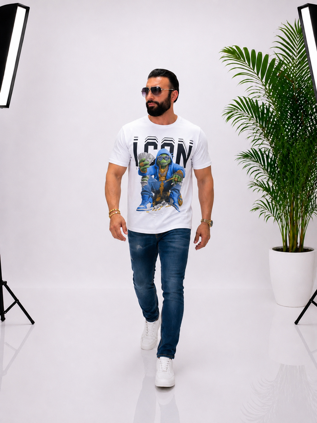 Tricou bărbătesc 95% bumbac, 5% elastan cu imprimeu frontal modern – descriere detaliată