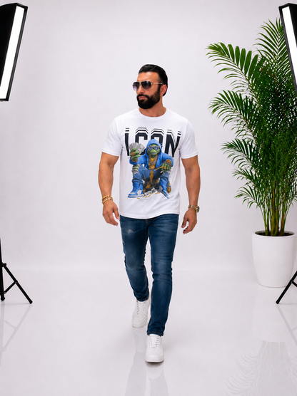 Tricou bărbătesc 95% bumbac, 5% elastan cu imprimeu frontal modern – descriere detaliată