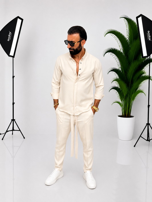 SET BĂRBĂTESC CREM DIN 100% BUMBAC – ELEGANT, CONFORTABIL ȘI VERSATIL