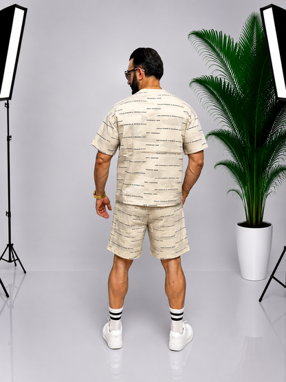 Set Casual Premium OVERSIZE pentru Bărbați – Tricou și Pantaloni Scurți Bej