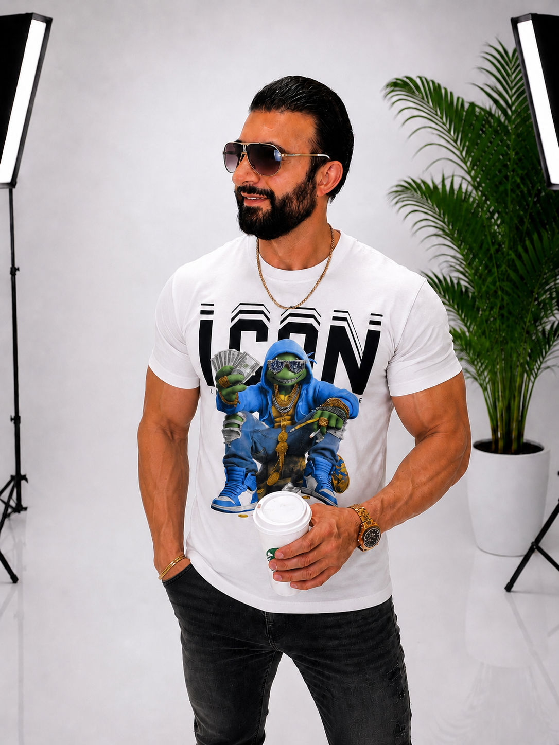 Tricou bărbătesc 95% bumbac, 5% elastan cu imprimeu frontal modern – descriere detaliată