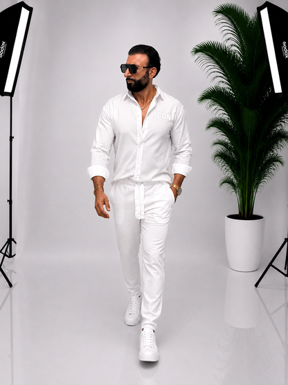 SET ALB ICON DIN IN ELEGANT PENTRU BĂRBAȚI – IDEAL PENTRU EVENIMENTE | 90% IN, 10% BUMBAC