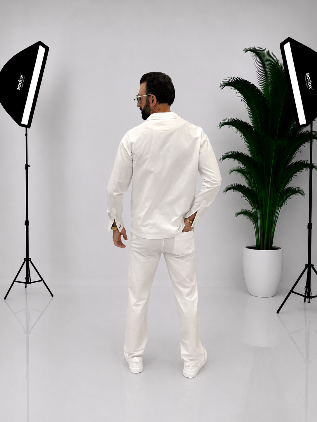 Compleu Barbati Elegant din 100% Bumbac-Sacou si Pantaloni Albi