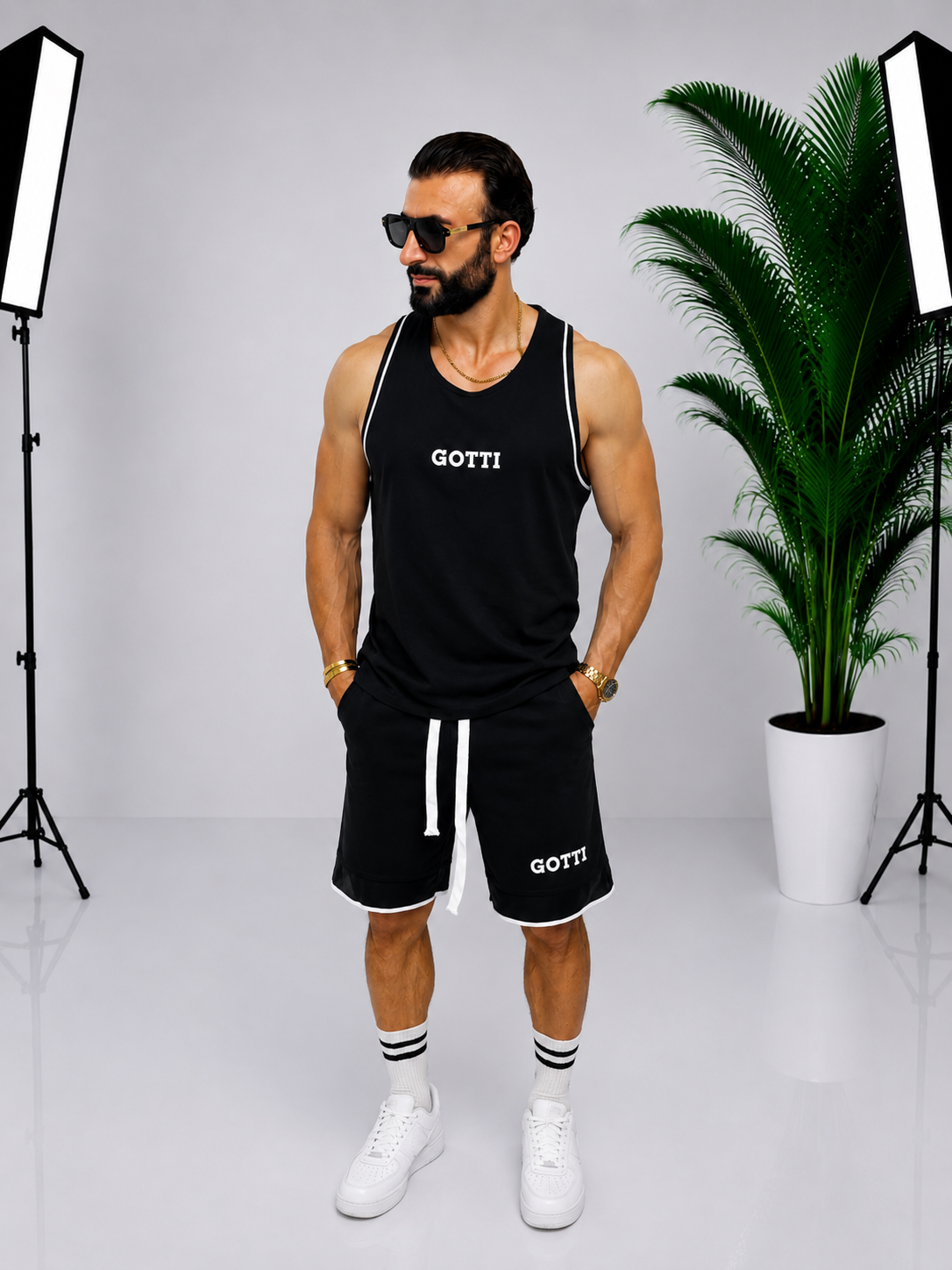 Set sport bărbătesc GOTTI negru – Maiou și pantaloni scurți cu design modern