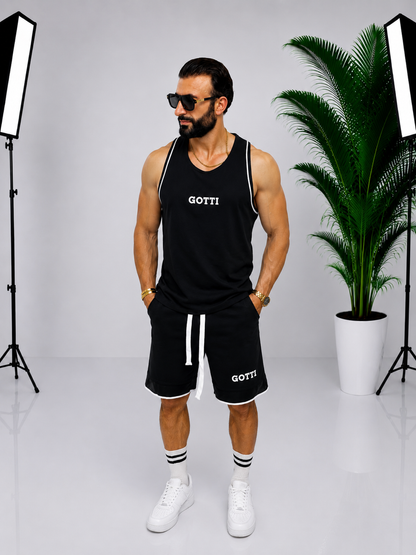 Set sport bărbătesc GOTTI negru – Maiou și pantaloni scurți cu design modern