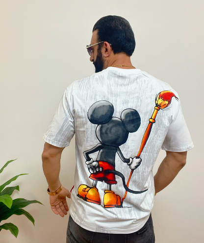 Tricou bărbătesc 95% bumbac, 5% elastan cu imprimeu grafic mare tip Mickey – descriere detaliată