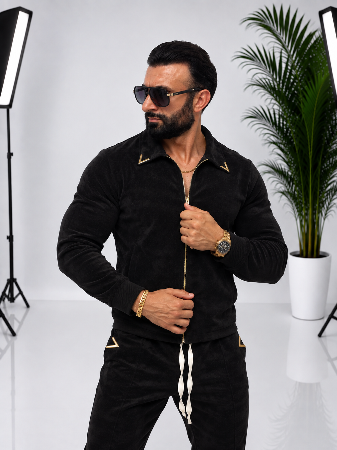 SET BĂRBĂTESC DIN CATIFEA NEAGRĂ – 95% BUMBAC, ELEGANȚĂ ȘI CONFORT