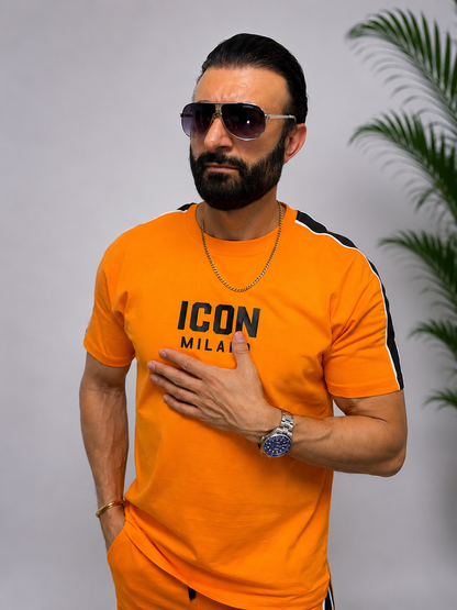 Set bărbătesc ICON Milano portocaliu – Tricou și pantaloni scurți cu design modern