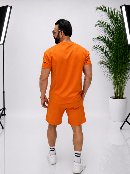 🧡 Set bărbați tricou + pantaloni scurți – stil modern cu imprimeu cruce