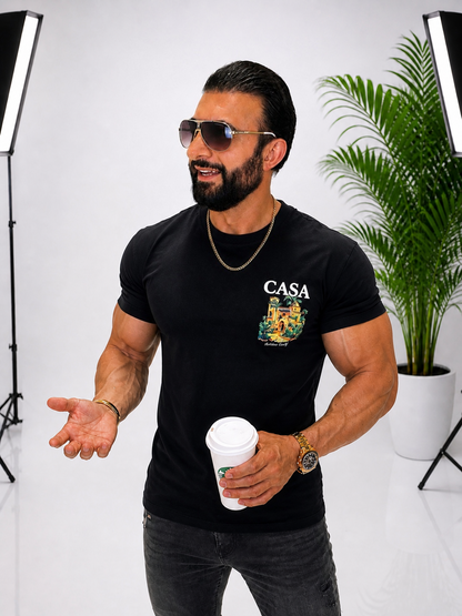 Tricou unisex oversize elegant, cu imprimeu pe față și spate, din 95% bumbac și 5% lycra