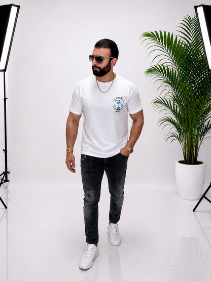Tricou unisex oversize elegant, cu imprimeu pe față și spate, din 95% bumbac și 5% lycra