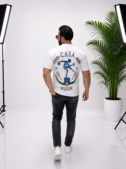 Tricou unisex oversize elegant, cu imprimeu pe față și spate, din 95% bumbac și 5% lycra