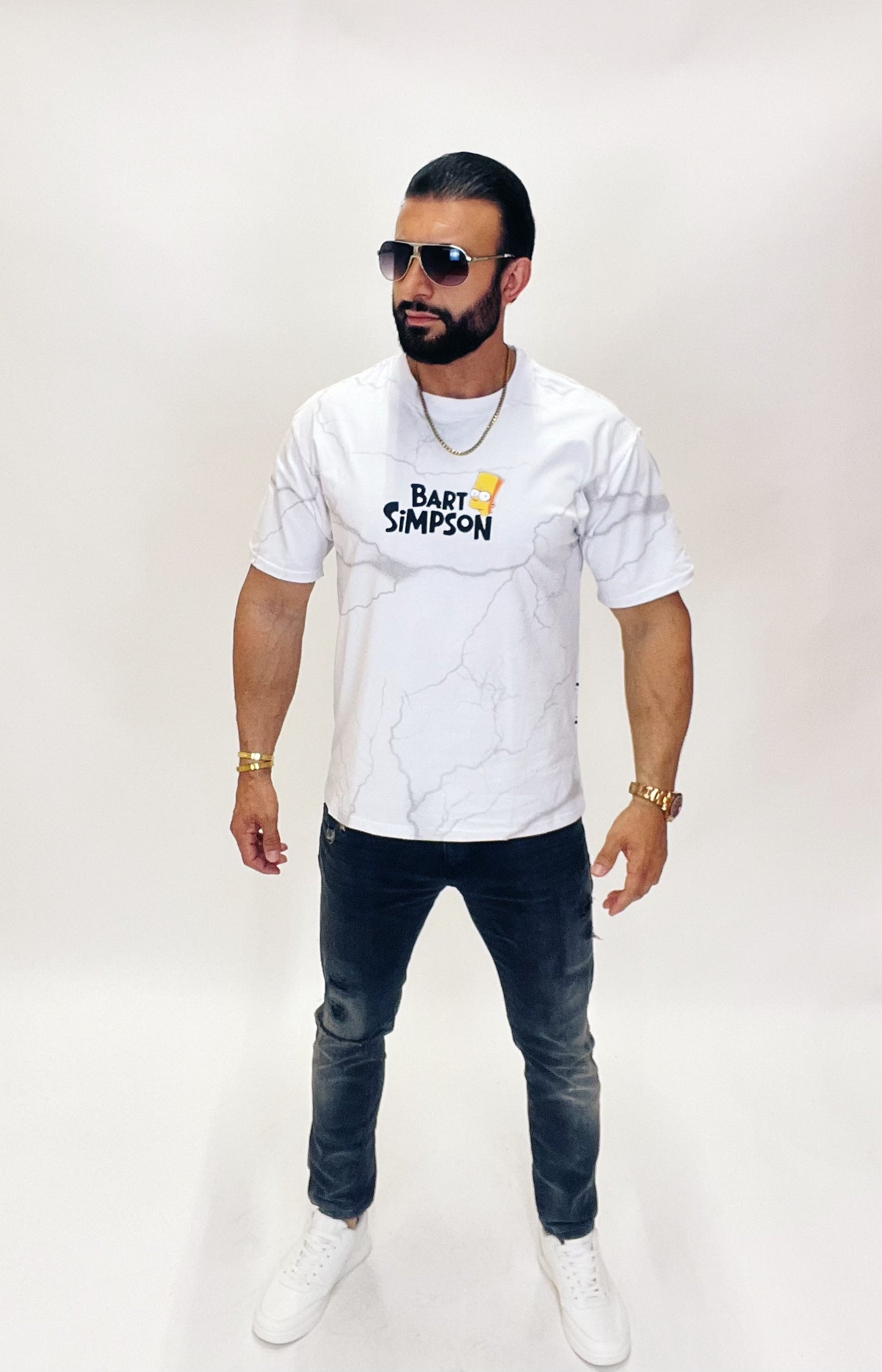 Tricou unisex oversize din 95% bumbac și 5% lycra, cu imprimeu The Simpsons pe față și spate
