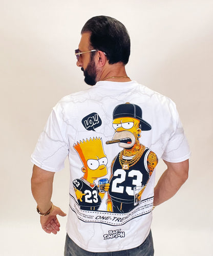 Tricou unisex oversize din 95% bumbac și 5% lycra, cu imprimeu The Simpsons pe față și spate