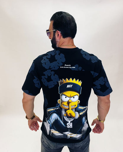 Tricou unisex oversize elegant, cu imprimeu pe față și spate, din 95% bumbac și 5% lycra