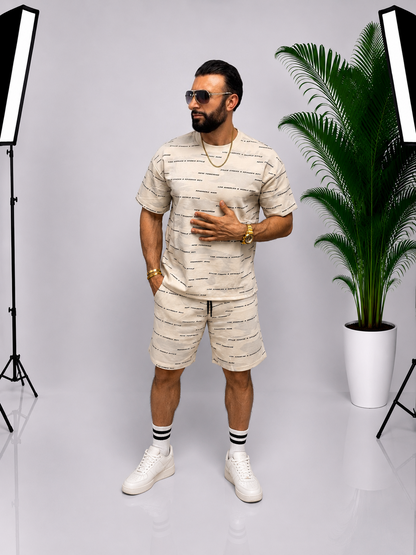 Set Casual Premium OVERSIZE pentru Bărbați – Tricou și Pantaloni Scurți Bej