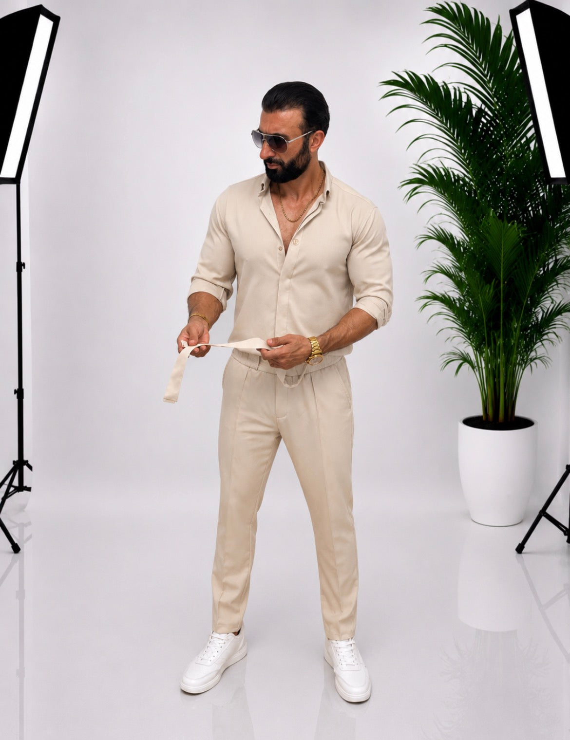 SET ELEGANT PENTRU BĂRBAȚI DG – CULOARE CREM, 100% BUMBAC