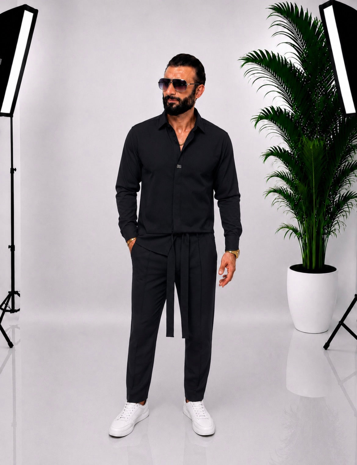 🖤 SET NEGRU ELEGANT PENTRU BĂRBAȚI SI PENTRU EVENIMENTE – 100% BUMBAC