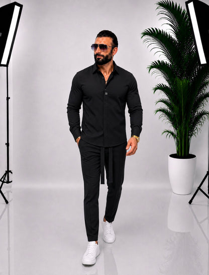 🖤 SET NEGRU ELEGANT PENTRU BĂRBAȚI SI PENTRU EVENIMENTE – 100% BUMBAC
