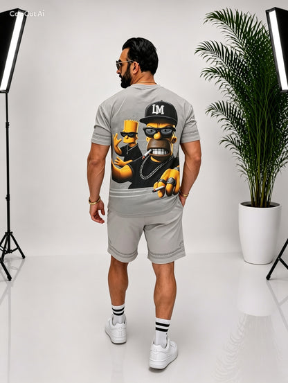 Set bărbătesc din 95% bumbac și 5% lycra, cu imprimeu Simpson în față și pe spate