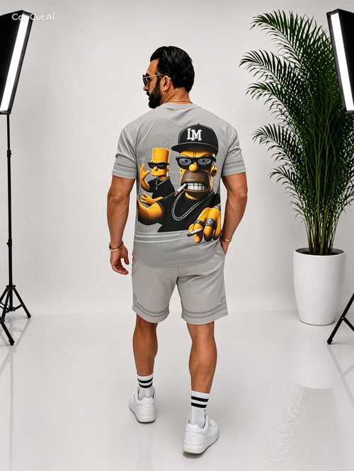 Set bărbătesc din 95% bumbac și 5% lycra, cu imprimeu Simpson în față și pe spate