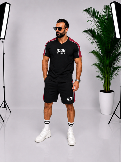 et bărbătesc ICON Milano Negru – Tricou și pantaloni scurți cu design modern