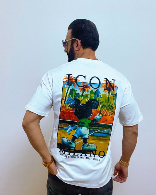 Tricou bărbătesc 95% bumbac, 5% elastan cu imprimeu grafic mare și text modern – descriere detaliată