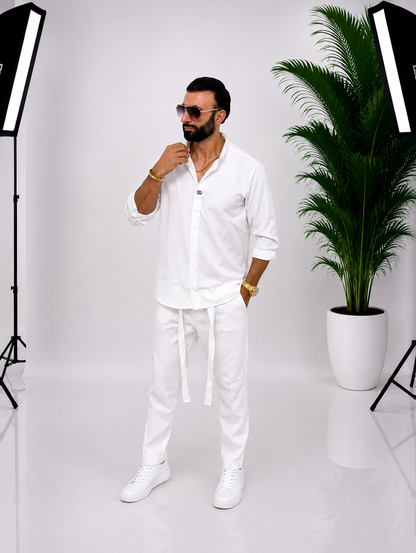 🤍 SET ALB ELEGANT PENTRU BĂRBAȚI SI EVENIMENTE – 100% BUMBAC