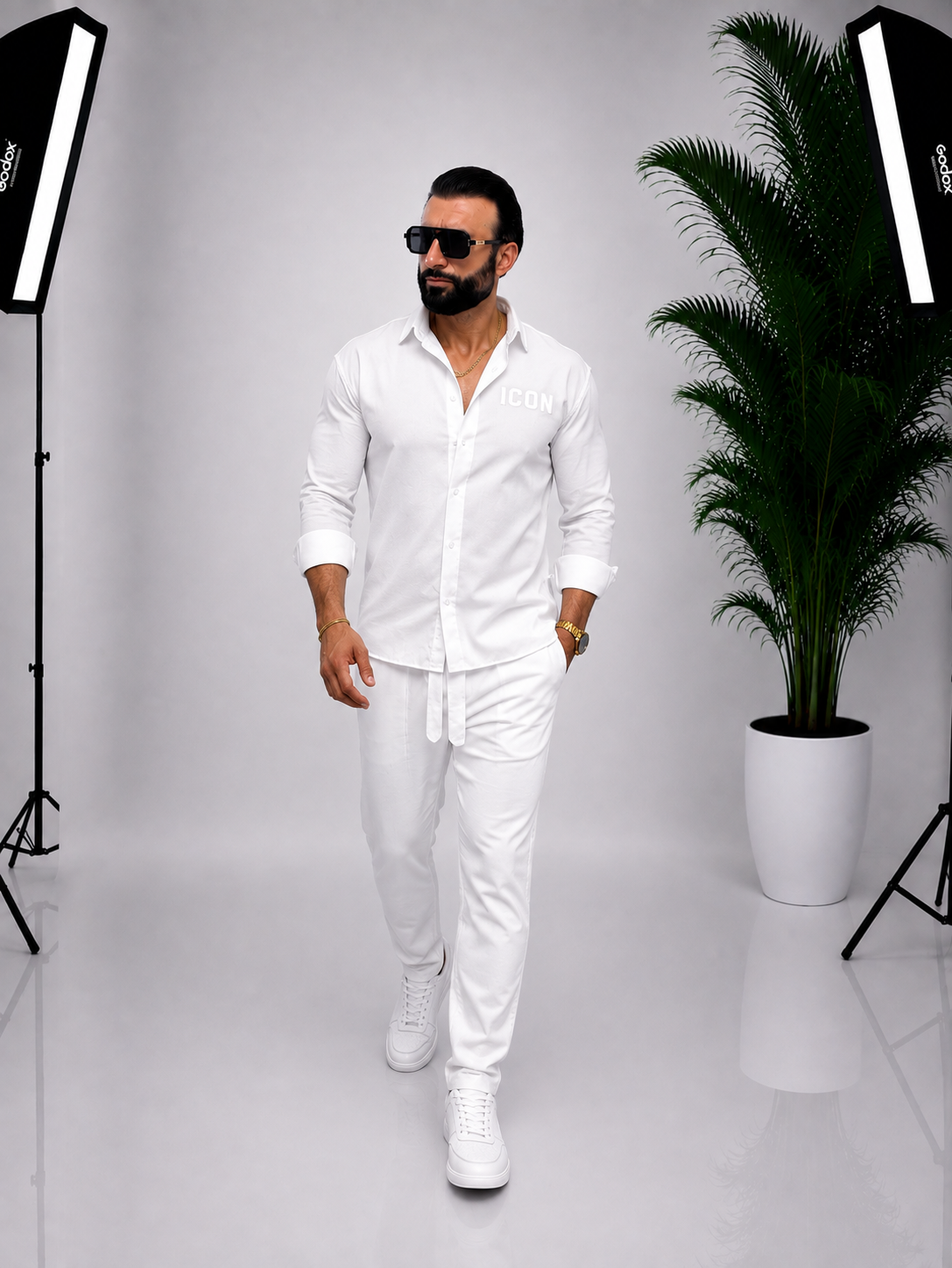 SET ALB ICON DIN IN ELEGANT PENTRU BĂRBAȚI – IDEAL PENTRU EVENIMENTE | 90% IN, 10% BUMBAC