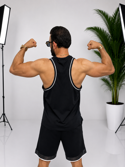 Set sport bărbătesc GOTTI negru – Maiou și pantaloni scurți cu design modern